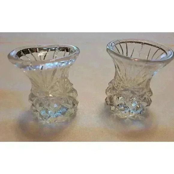 Vintage Lead Crystal Toothpick Holder Pineapple Cut 3" Set of 2 - Picture 2 of 5